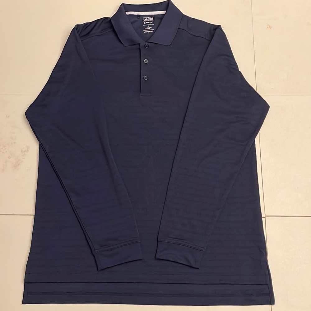 NWOT Adidas Climalite Navy long sleeve polo shirt.
